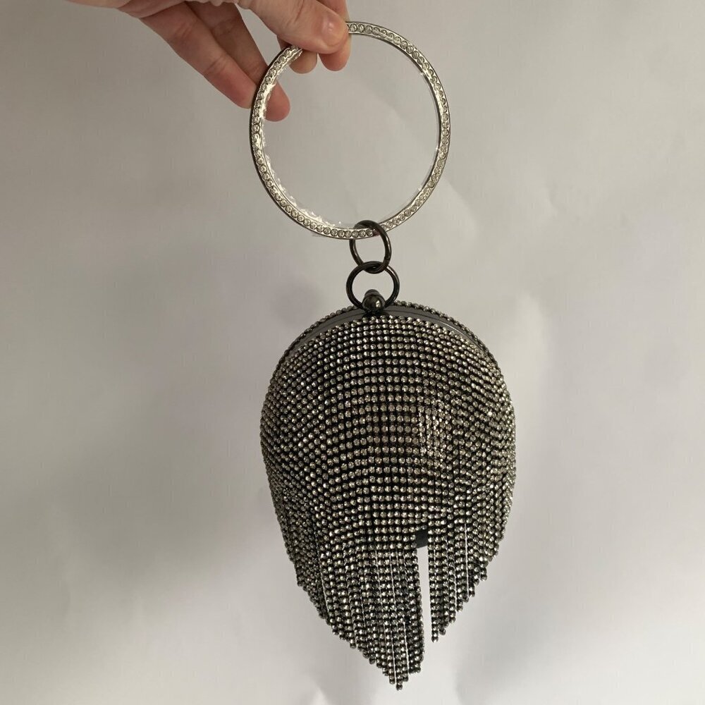 Badgley Mischka Rhinestone Ball Clutch Bag - Black - Picture 3 of 8